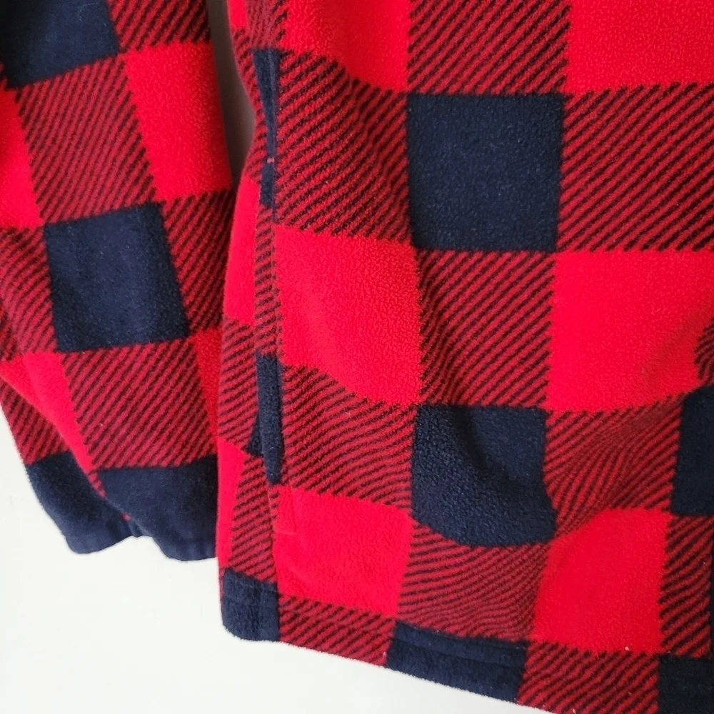 Oshkosh Big Boys 12 Red Navy Blue Check Plaid Full Zip Fleece Jacket Fall Winter
